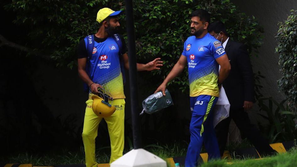 MS Dhoni (right) preparing for practice