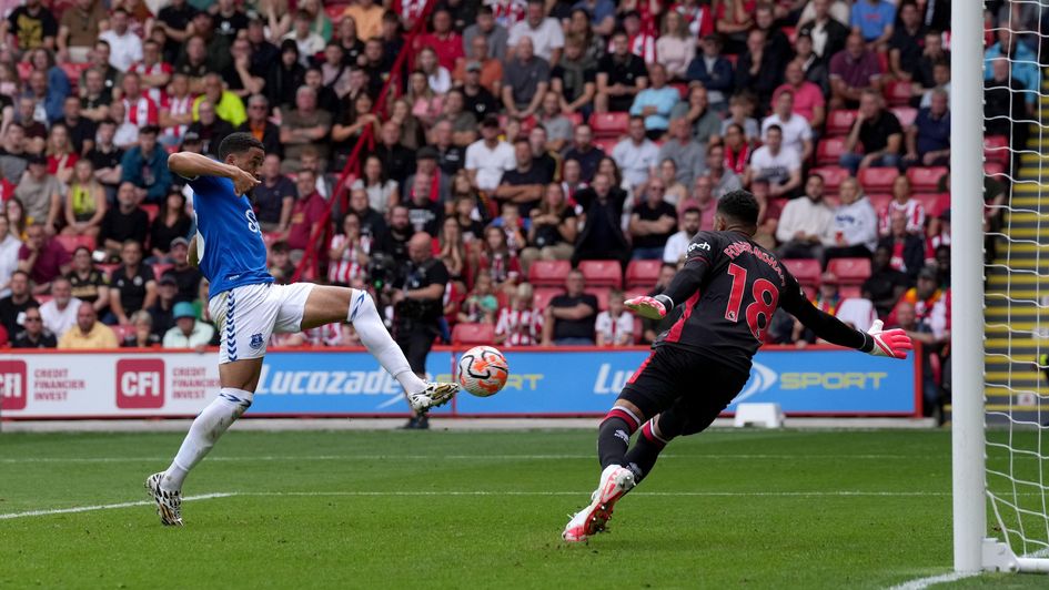 Arnaut Danjuma scores Everton's second goal of the game