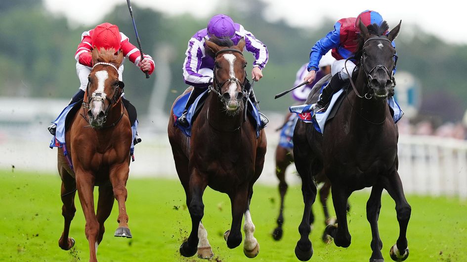 Los Angeles (right) beats stablemate Illinois (centre) in the Great Voltigeur