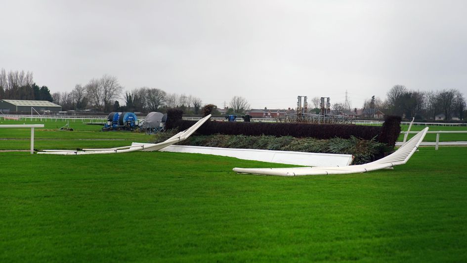 Wind caused damaged to some rails at Aintree