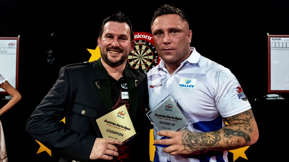 Austrian Darts Open winner Jonny Clayton and runner-up Gerwyn Price (Picture: Michael Braunschadel/PDC Europe)