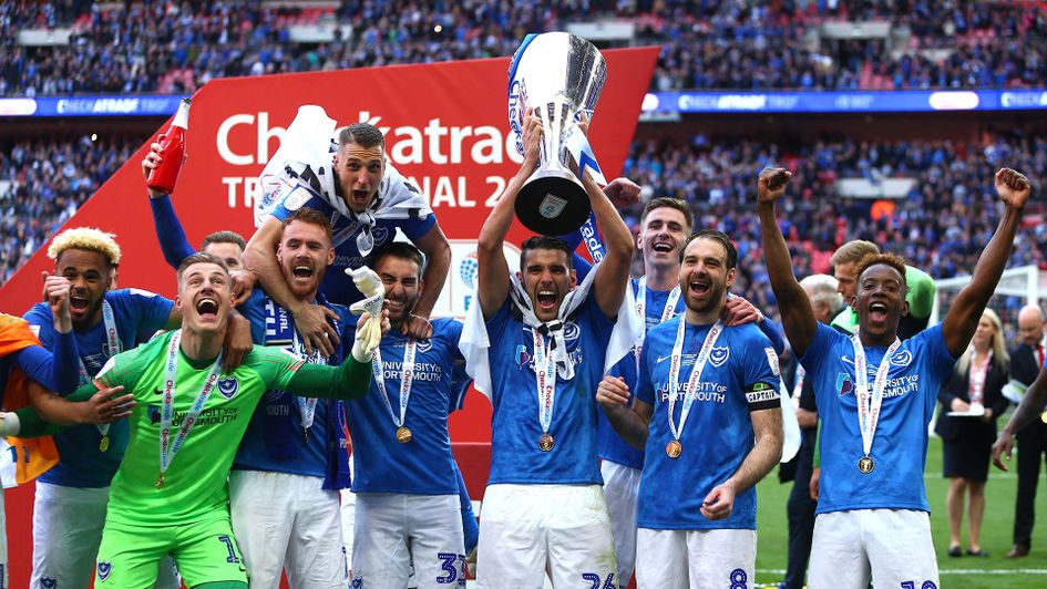 Portsmouth celebrate winning the Checkatade Trophy