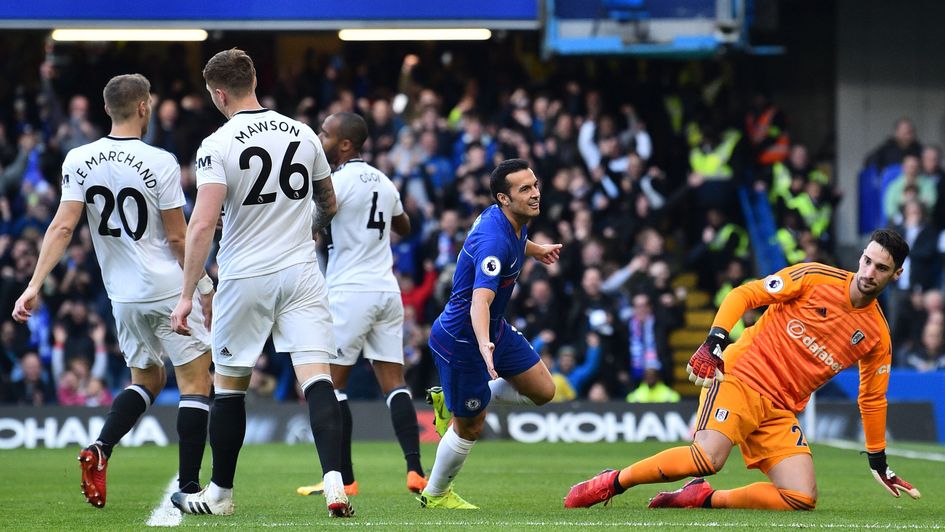 Pedro celebrates his goal for Chelsea against Fulham