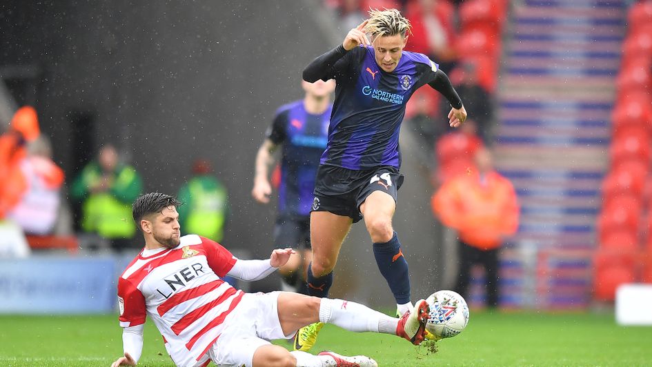 Harry Cornick (right) in action for Luton