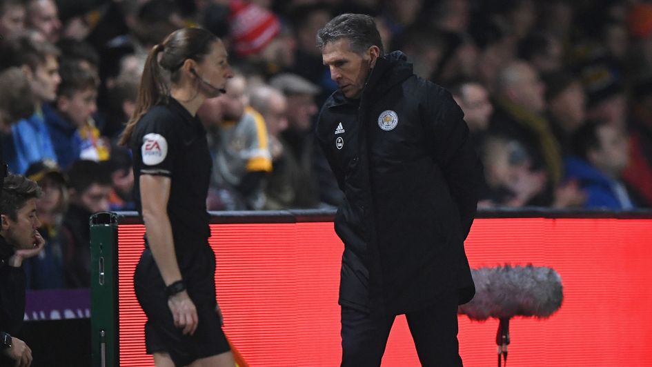 Claude Puel cuts a dejected figure after Leicester's defeat to Newport