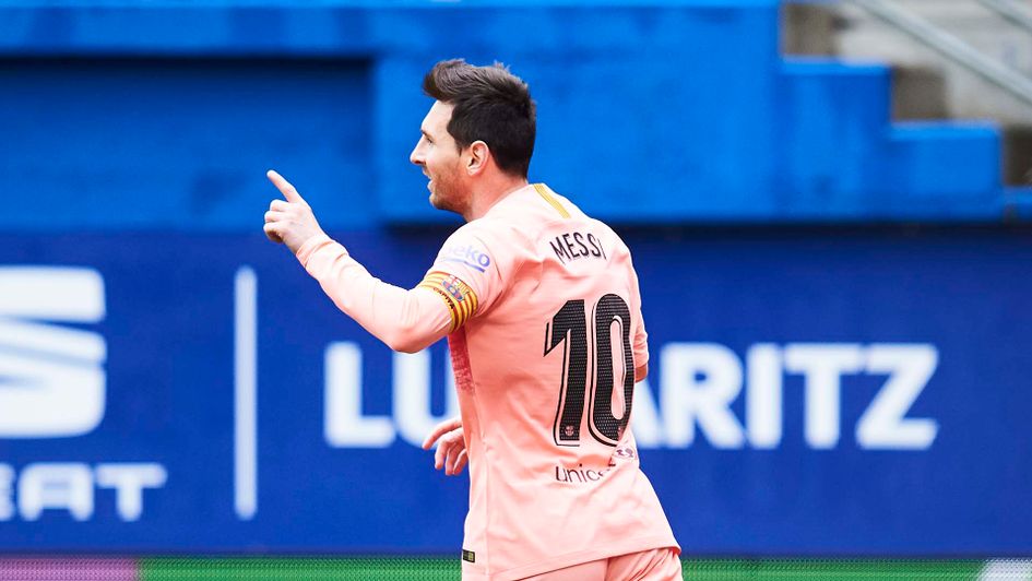 Lionel Messi celebrates scoring yet another goal for Barcelona