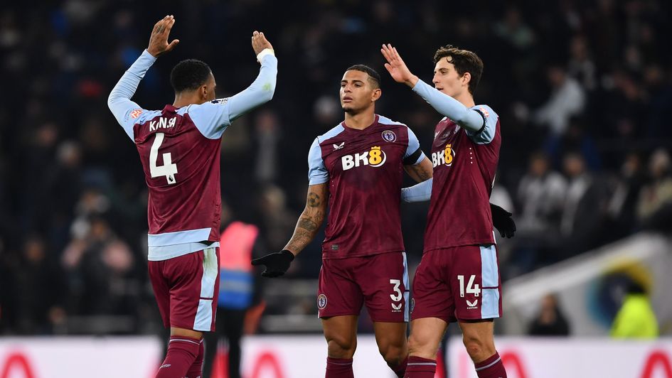 Aston Villa's Ezri Konsa, Diego Carlo, and Pau Torres