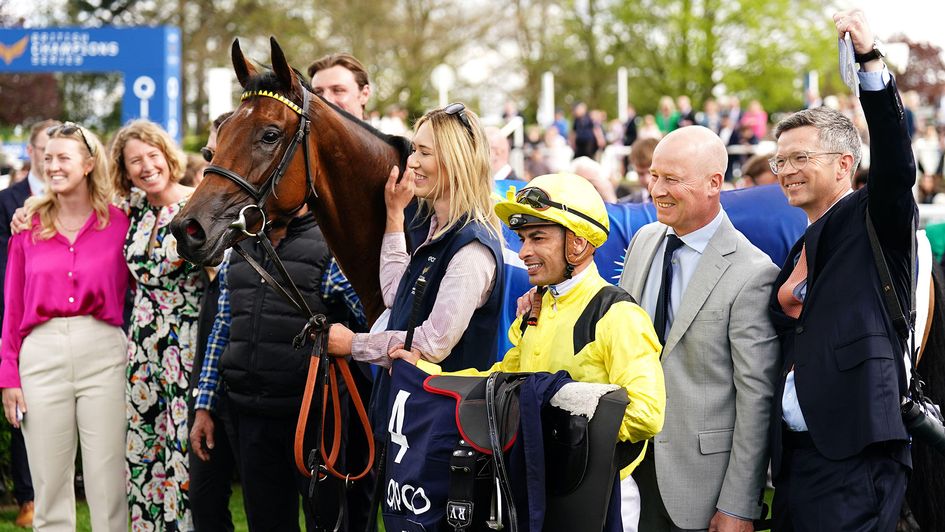 Connections of Elmalka celebrate victory in the 1000 Guineas