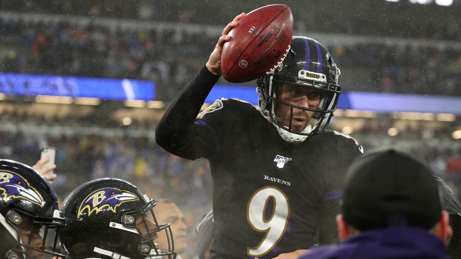 Justin Tucker: Baltimore Ravens kicker celebrates victory over San Francisco 49ers