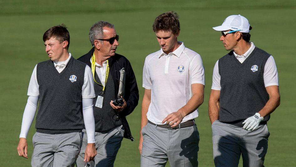 Cabrera Bello (right) with Pieters and Fitzpatrick 