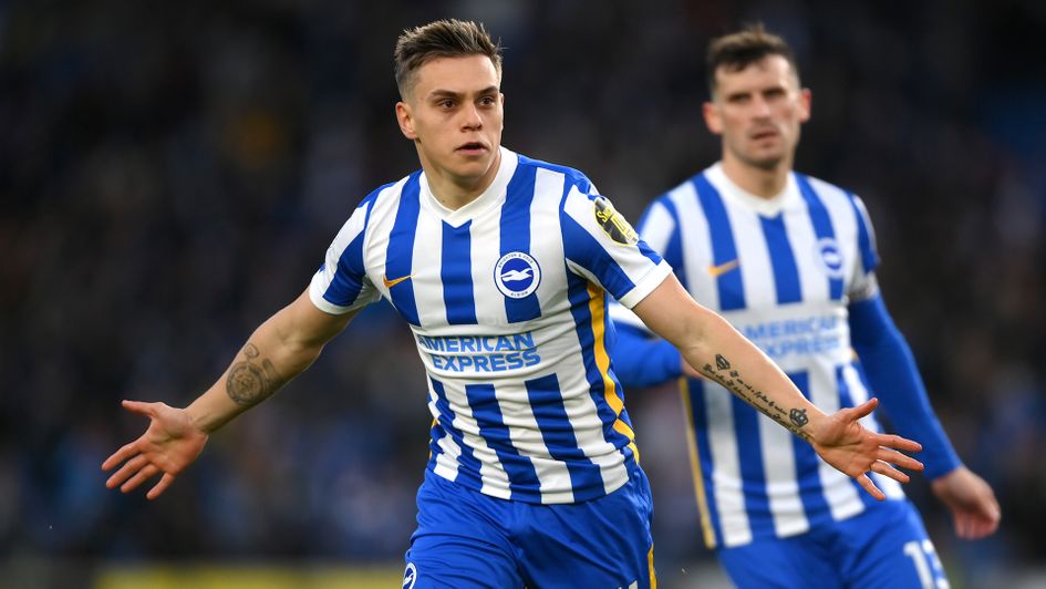 Leandro Trossard celebrates a goal for Brighton