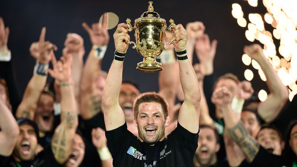 Captain Richie McCaw lifts the World Cup for New Zealand in 2015