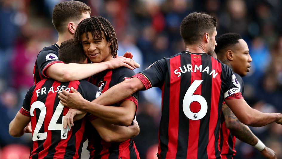 Celebrations for Bournemouth after Ryan Fraser's goal at Huddersfield