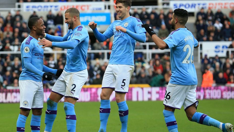 Raheem Sterling celebrates his 15th league goal of the season