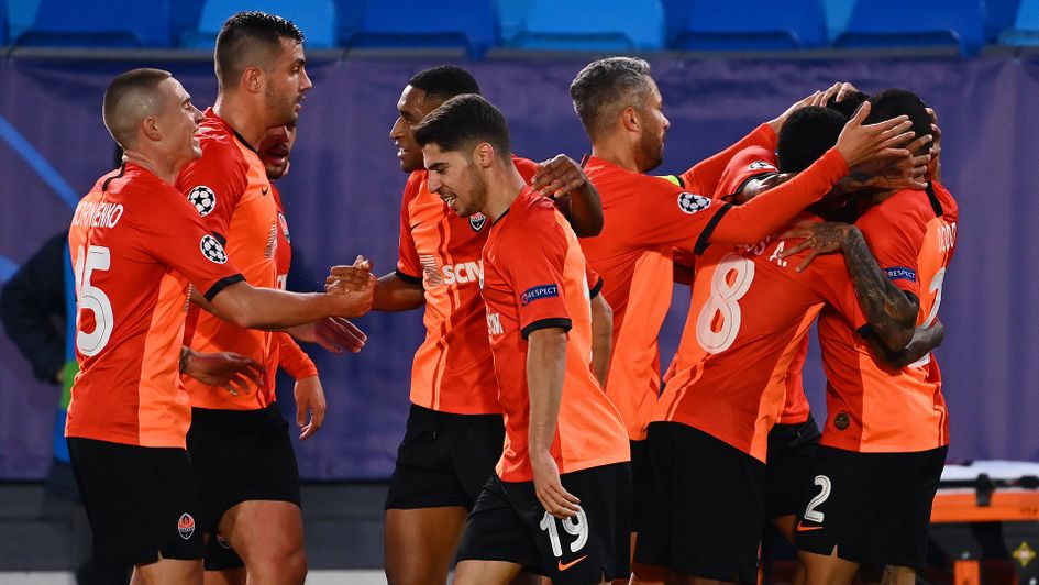 Shakhtar Donetsk celebrate during their victory over Real Madrid