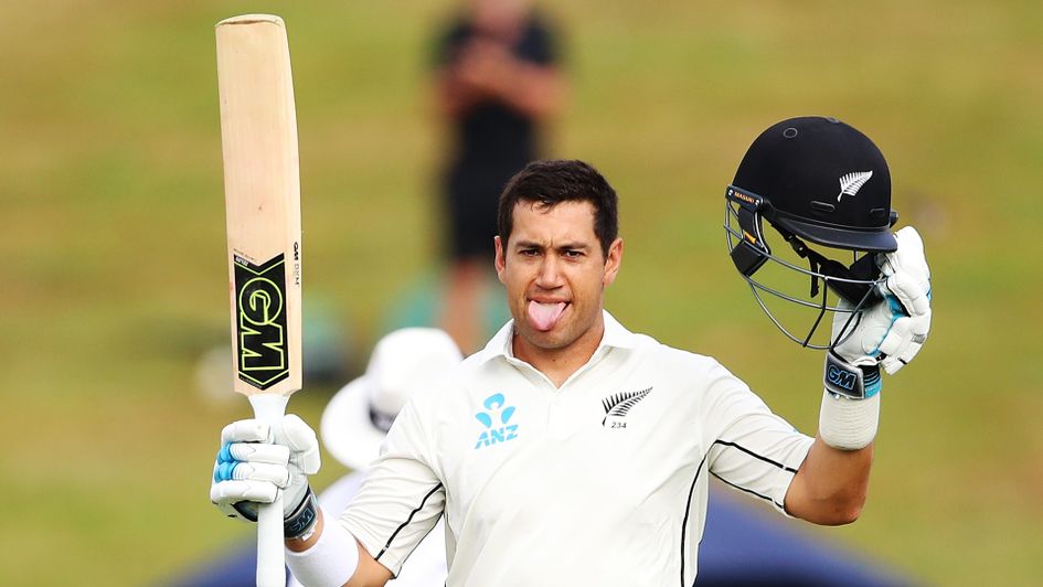 Ross Taylor celebrates his unbeaten 107