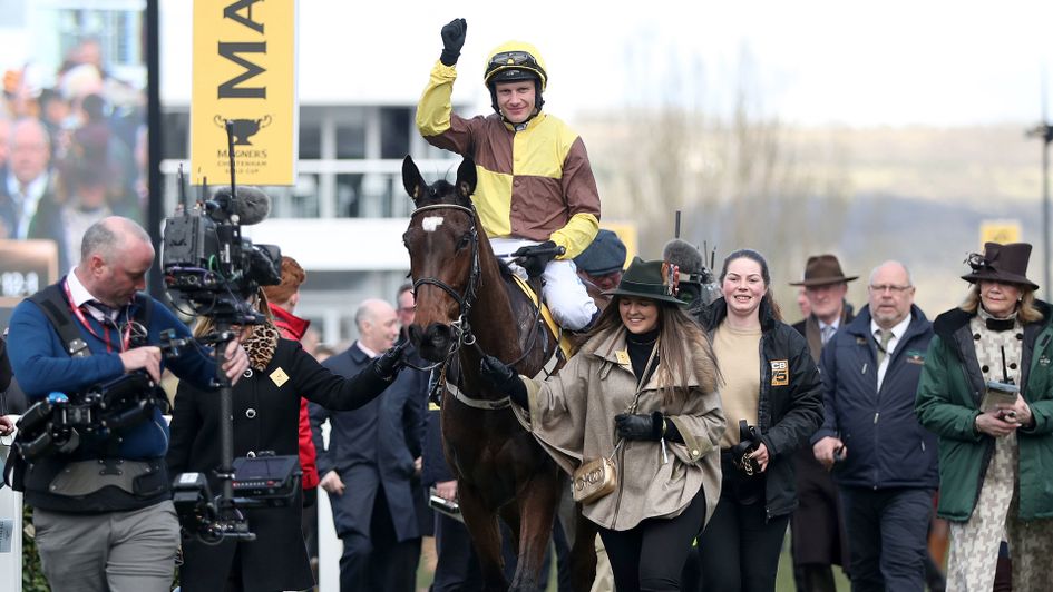 Paul Townend celebrates on Burning Victory