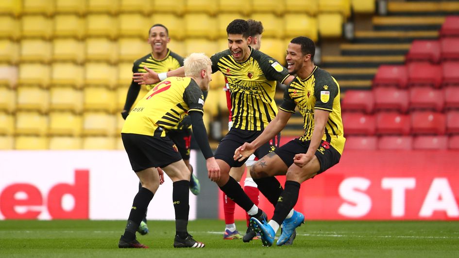 Watford celebrate during victory over Bristol City