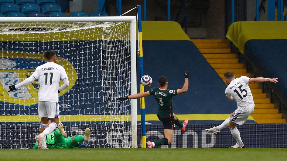 Stuart Dallas scores against Tottenham