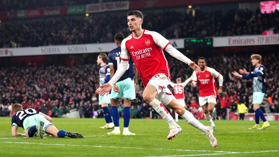 Arsenal's Kai Havertz celebrates his goal against Brentford