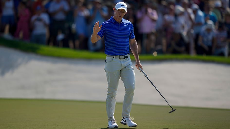 Rory McIlroy of Northern Ireland acknowledges the crowd