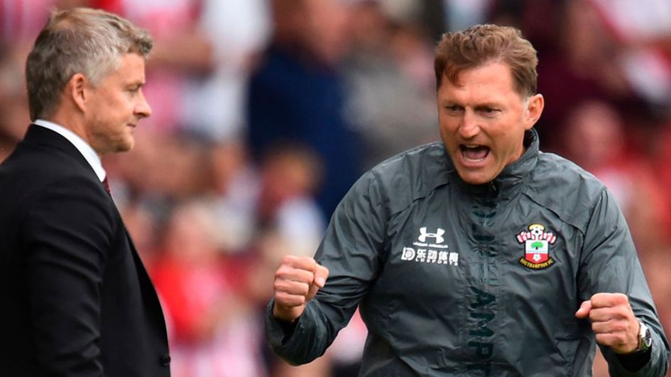 Saints boss Ralph Hasenhuttl, right, celebrates a point again Ole Gunnar Solskjaer's Manchester United