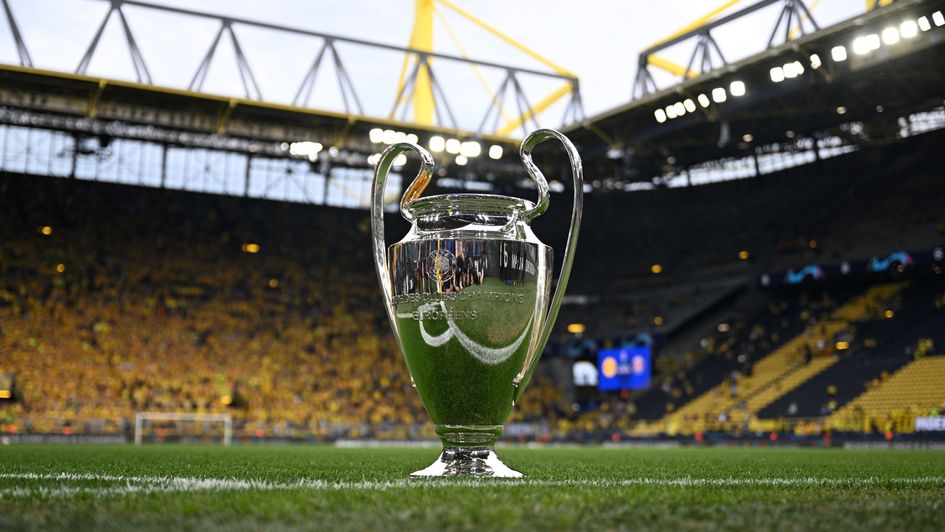 The Champions League trophy at Dortmund's Signal Iduna Park