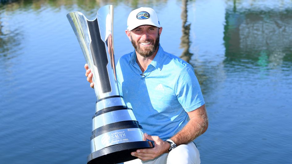 Dustin Johnson celebrates victory