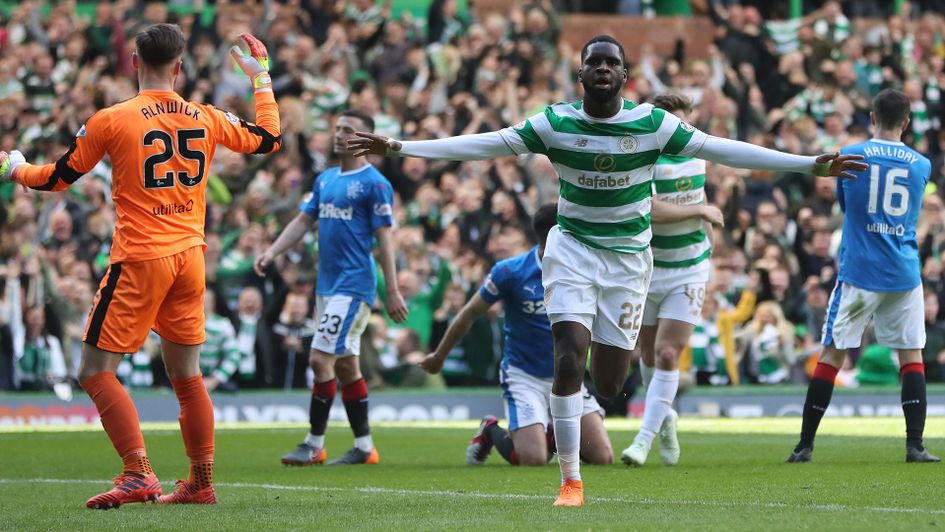 Celtic's Odsonne Edouard celebrates his second goal against Rangers