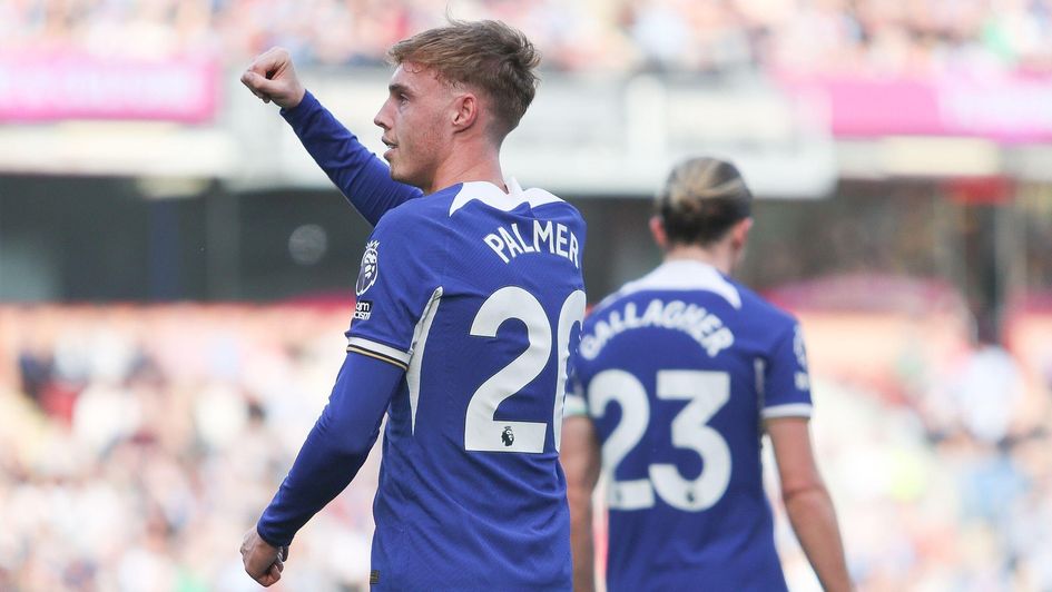 Cole Palmer celebrates a goal for Chelsea