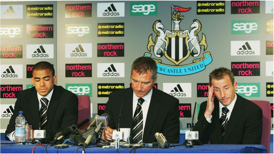 Newcastle boss Graeme Souness with Lee Bowyer and Kieron Dyer at Newcastle