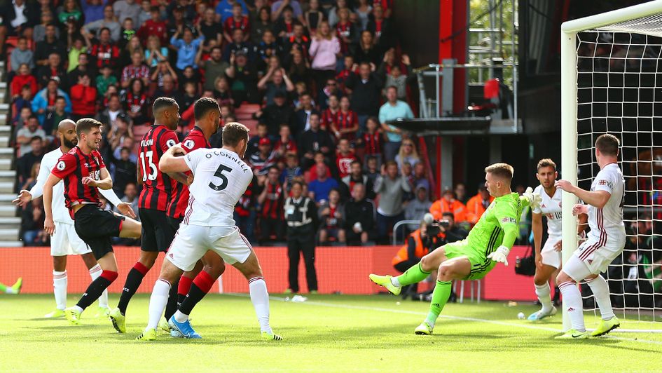 Chris Mepham fires Bournemouth into the lead against Sheffield United