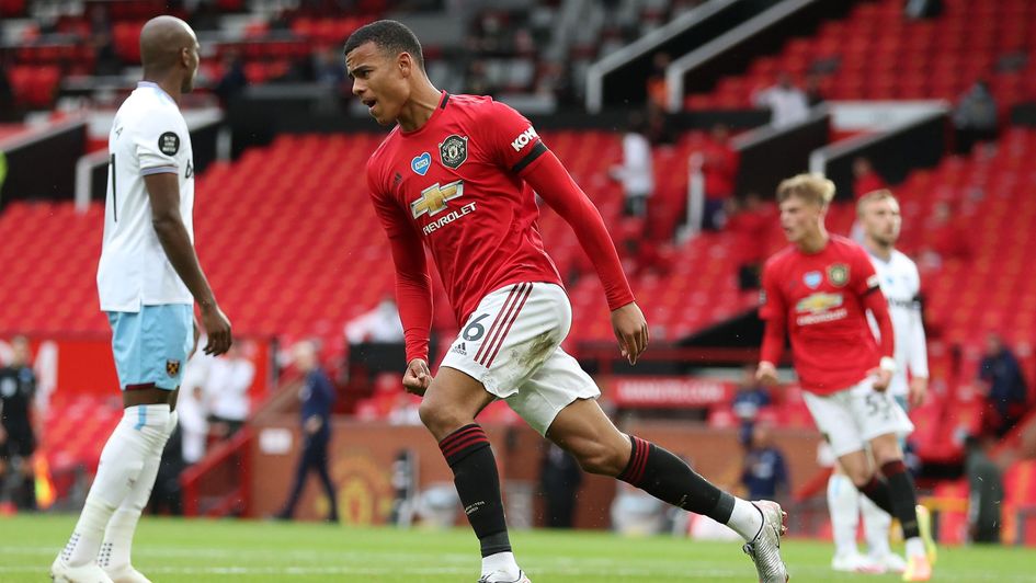 Manchester United's Mason Greenwood celebrates scoring against West Ham