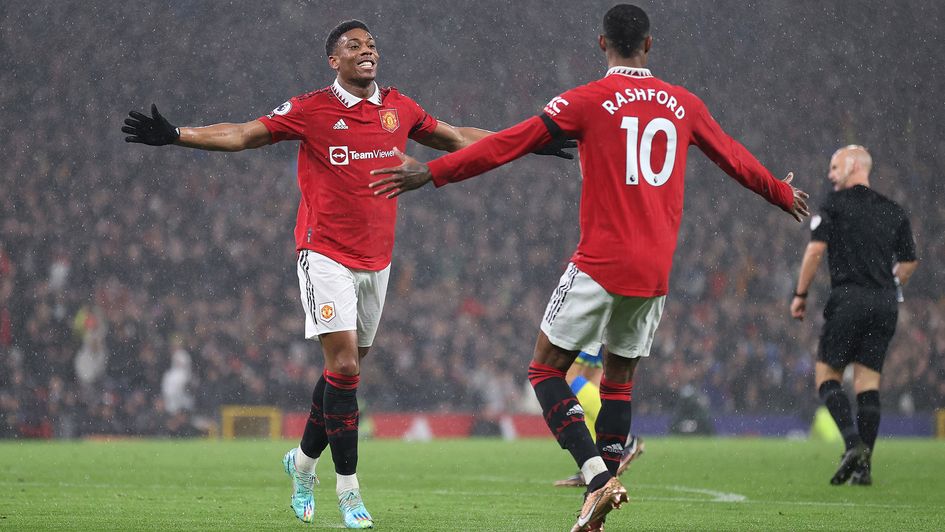 Anthony Martial and Marcus Rashford celebrate a goal