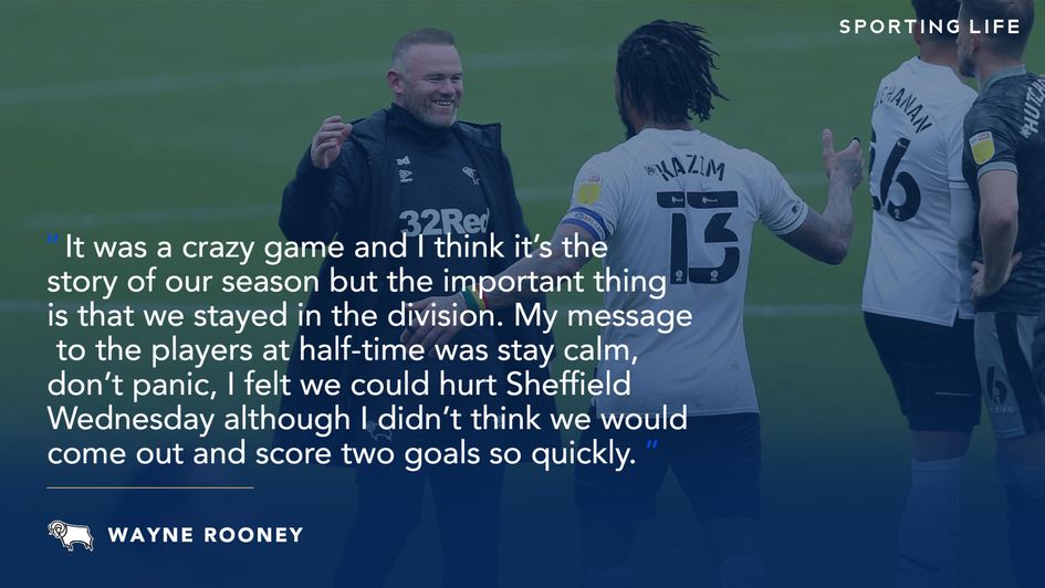 Wayne Rooney speaks after Derby survive the drop