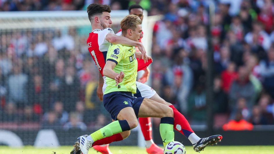 Flynn Downes being fouled by Declan Rice