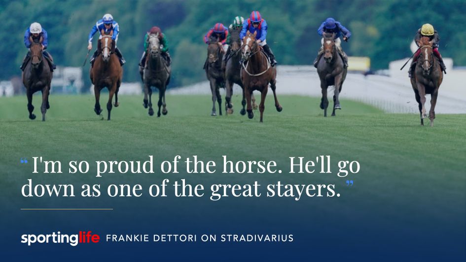 Frankie Dettori after winning the Gold Cup aboard Stradivarius