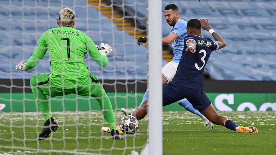 Riyad Mahrez scores against PSG