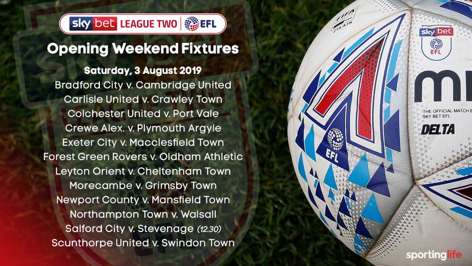 The opening weekend fixtures for the Sky Bet League Two 2019/20 season