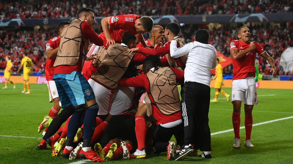 Benfica celebrate during victory over Barcelona