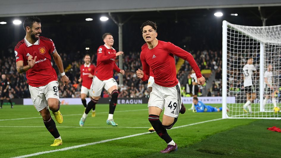 Alejandro Garnacho celebrates his goal against Fulham