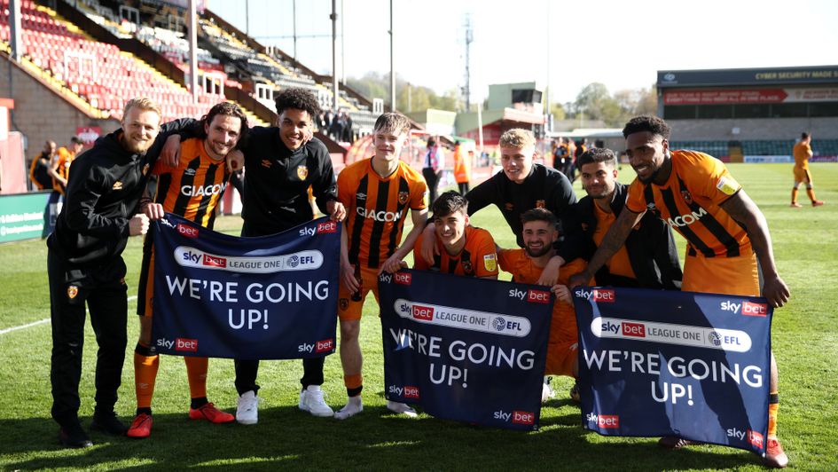 Hull City celebrate promotion back to the Sky Bet Championship