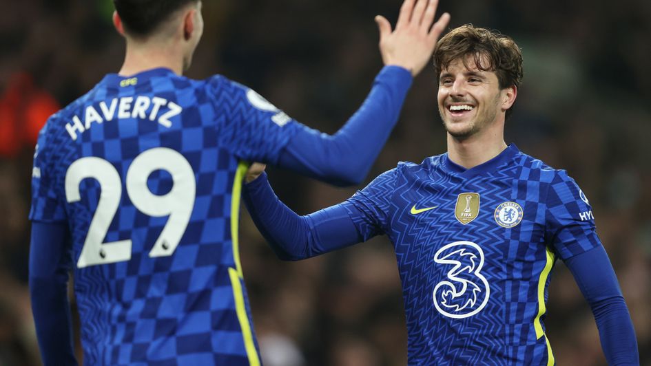 Kai Havertz and Mason Mount celebrate a goal in Chelsea's 3-1 win at Norwich