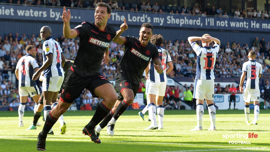 Yanic Wildschut celebrates his goal for Bolton against West Brom