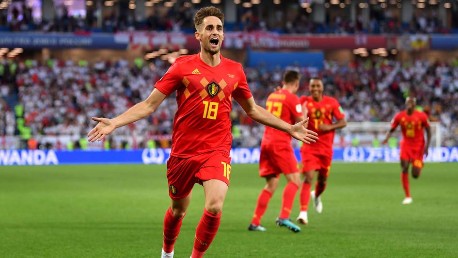 Adnan Januzaj celebrates scoring for Belgium against England