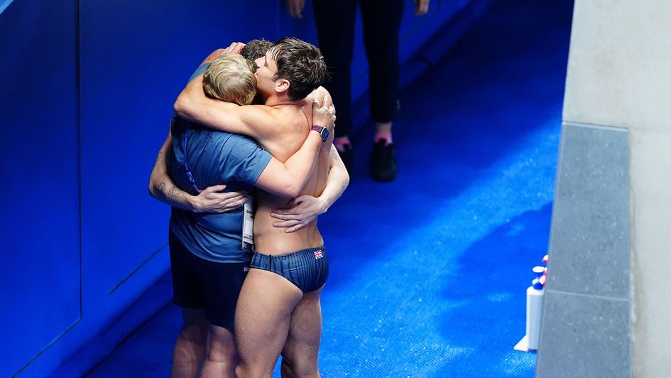 Tom Daley celebrates with Noah Williams