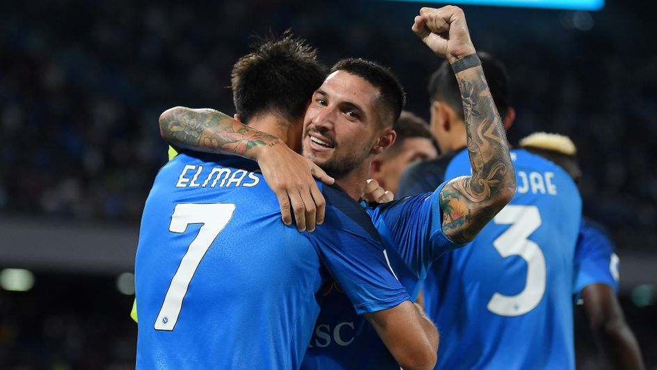 Eljif Elmas celebrates a goal for Napoli