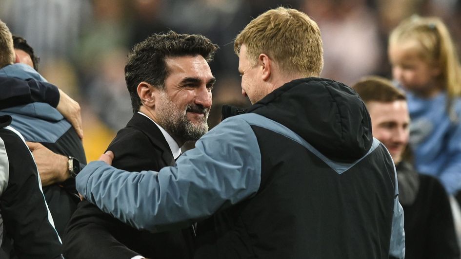 Yasir Al-Rumayyan, chairman of Newcastle United, congratulates Eddie Howe