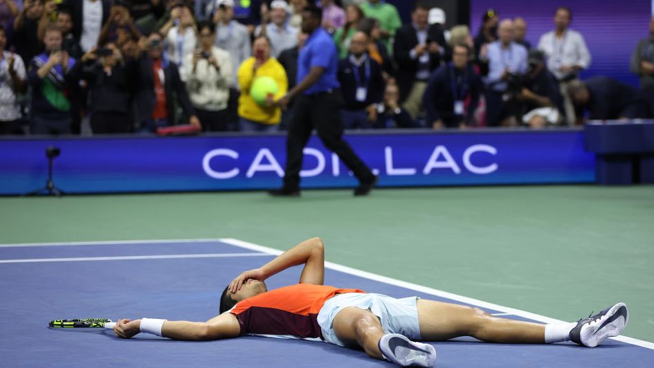 Carlos Alcaraz after winning a sensational match at Flushing Meadows