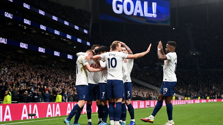 Spurs celebrate during a thumping 5-0 win against Everton